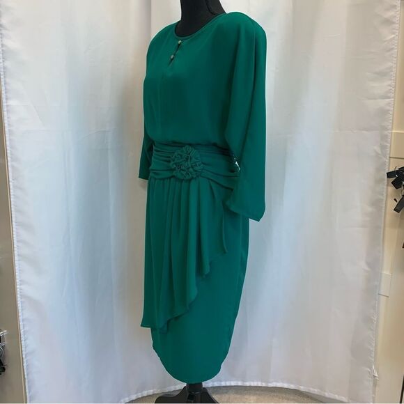 VINTAGE Emerald Green wrap skirt ruched waist dress - Picture 5 of 14